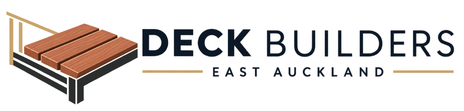 Official brand logo featuring a wooden deck graphic for Deck Builders East Auckland.